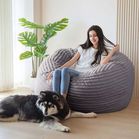 Large Striped Plush Bean Bag Chair for Living Room