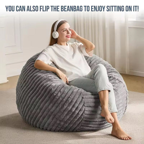 Large Striped Plush Bean Bag Chair for Living Room