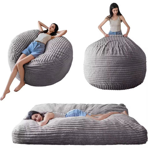 Large Striped Plush Bean Bag Chair for Living Room