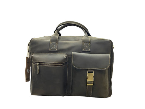 Premium Black Leather Laptop Briefcase – Multi-Pocket Business Work Bag