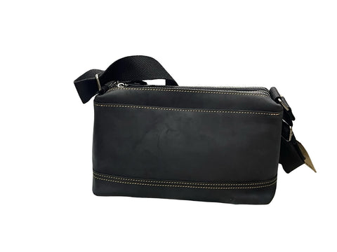 Classic Black Leather Crossbody Bag – Compact Everyday Shoulder Messenger Bag