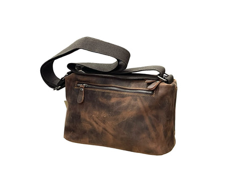 Vintage Distressed Brown Leather Crossbody Bag