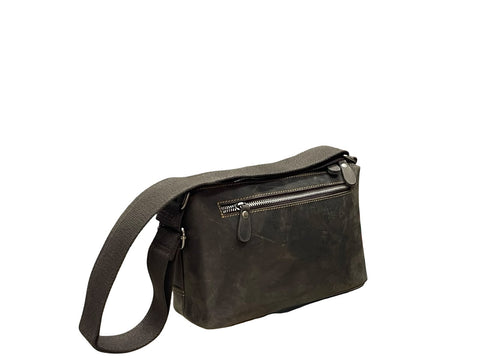 Vintage Dark Brown Leather Crossbody Bag