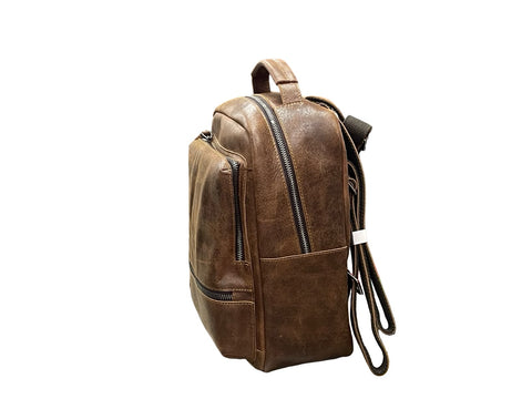 Vintage Distressed Leather Mini Backpack – Rustic Brown Multi-Pocket Everyday Backpack