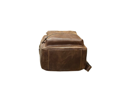Vintage Distressed Leather Mini Backpack – Rustic Brown Multi-Pocket Everyday Backpack