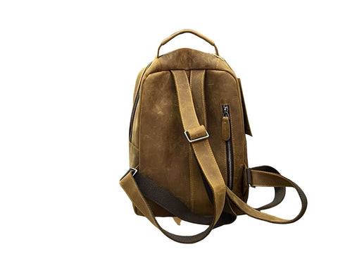 Vintage Genuine Leather Mini Backpack – Handmade Tan Leather Everyday Backpack