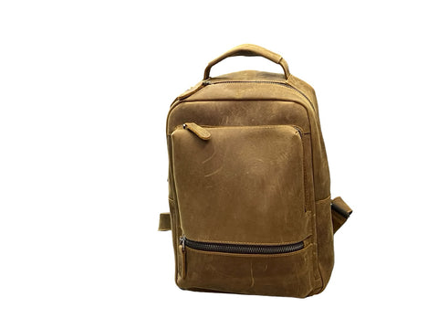 Vintage Genuine Leather Mini Backpack – Handmade Tan Leather Everyday Backpack