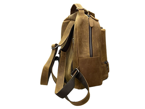 Vintage Genuine Leather Mini Backpack – Handmade Tan Leather Everyday Backpack