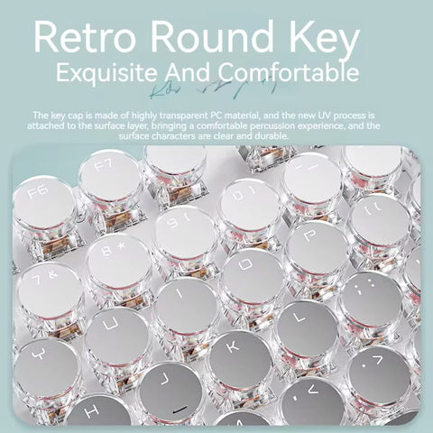 Retro Typewriter Mechanical Keyboard – White Round Keycaps (Full-Size)