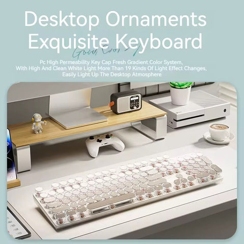 Retro Typewriter Mechanical Keyboard – White Round Keycaps (Full-Size)