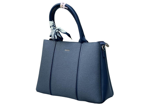 BAGCO Elegant Two-Tone Handbag with Scarf Accent (Blue)