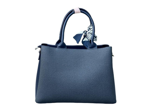 BAGCO Elegant Two-Tone Handbag with Scarf Accent (Blue)