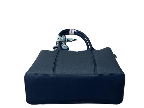 BAGCO Elegant Two-Tone Handbag with Scarf Accent (Blue)