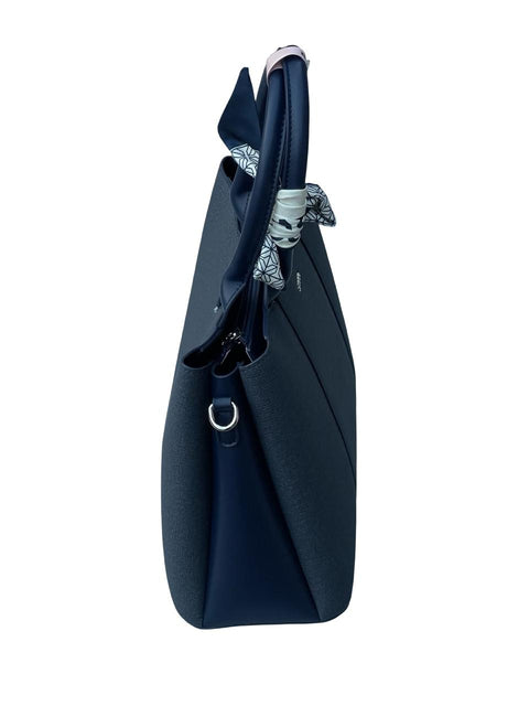 BAGCO Elegant Two-Tone Handbag with Scarf Accent (Blue)