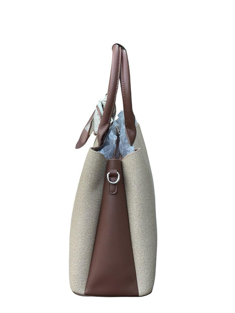 BAGCO Elegant Two-Tone Handbag with Scarf Accent (Light Brown)