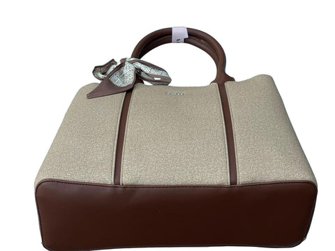 BAGCO Elegant Two-Tone Handbag with Scarf Accent (Light Brown)