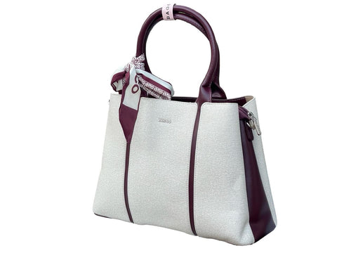 BAGCO Elegant Two-Tone Handbag with Scarf Accent (White)
