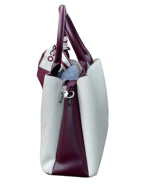 BAGCO Elegant Two-Tone Handbag with Scarf Accent (White)