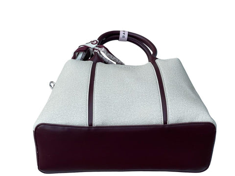 BAGCO Elegant Two-Tone Handbag with Scarf Accent (White)
