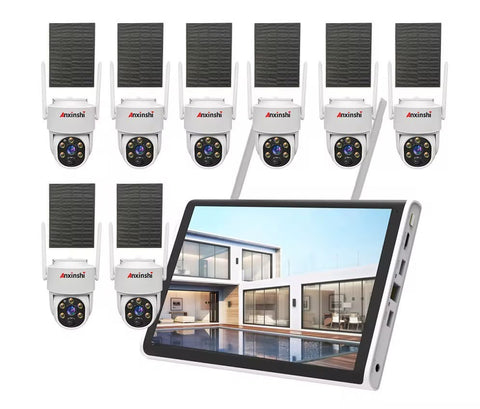 Anxinshi 8-Camera Wireless Solar Security Kit with NVR Monitor