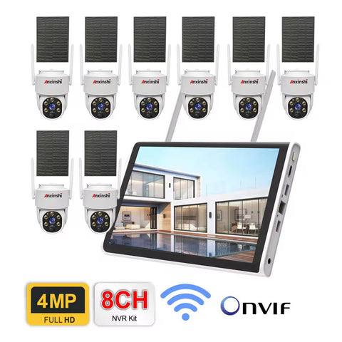 Anxinshi 8-Camera Wireless Solar Security Kit with NVR Monitor