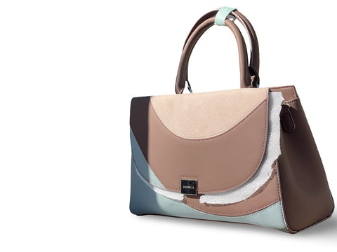 Multi-Color Curved Flap Satchel Handbag (Brown)
