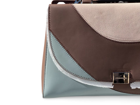 Multi-Color Curved Flap Satchel Handbag (Brown)