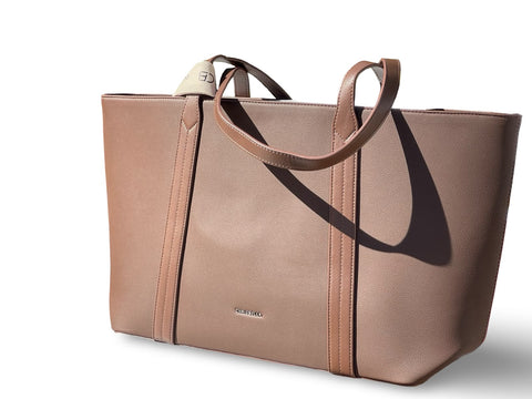 CHRISBELLA Elegant Faux Leather Tote Bag (Dark Brown)