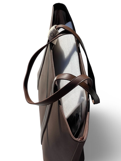 CHRISBELLA Elegant Faux Leather Tote Bag (Dark Brown)