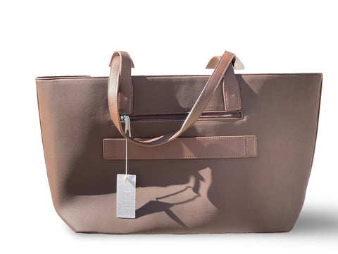 CHRISBELLA Elegant Faux Leather Tote Bag (Brown)