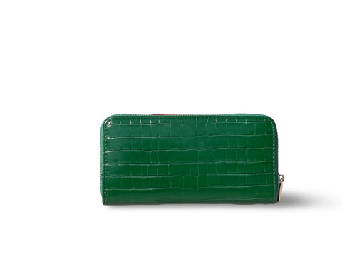David Jones Paris Croc-Embossed Zip-Around Wallet- Green