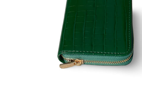 David Jones Paris Croc-Embossed Zip-Around Wallet- Green