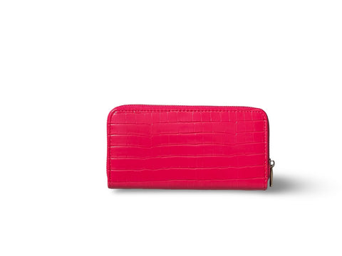 David Jones Paris Croc-Embossed Zip-Around Wallet- Red