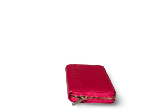 David Jones Paris Croc-Embossed Zip-Around Wallet- Red