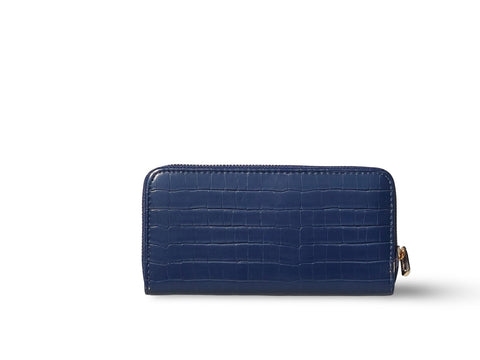 David Jones Paris Croc-Embossed Zip-Around Wallet- Navy