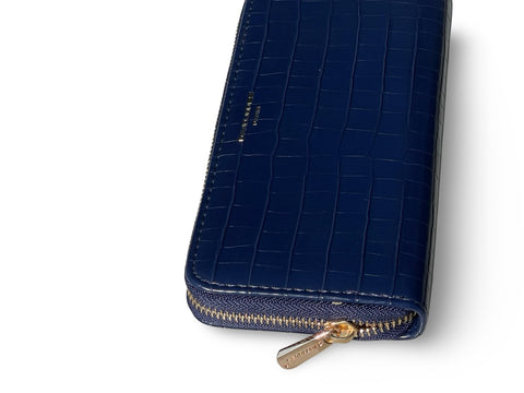 David Jones Paris Croc-Embossed Zip-Around Wallet- Navy