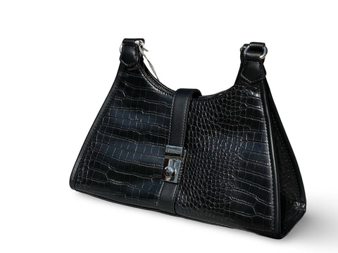 David Jones Croc-Embossed Faux Leather Shoulder Bag (Black)