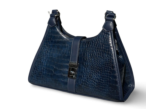 David Jones Croc-Embossed Faux Leather Shoulder Bag (Blue)