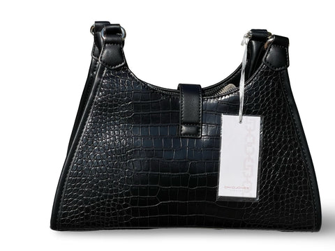 David Jones Croc-Embossed Faux Leather Shoulder Bag (Black)