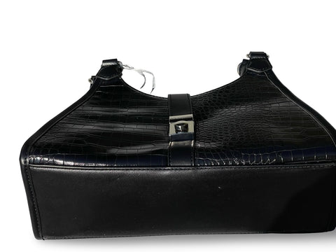 David Jones Croc-Embossed Faux Leather Shoulder Bag (Black)