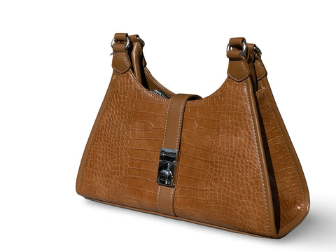 David Jones Croc-Embossed Faux Leather Shoulder Bag (Brown)