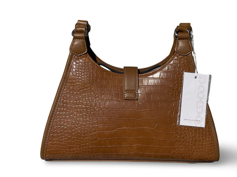 David Jones Croc-Embossed Faux Leather Shoulder Bag (Brown)