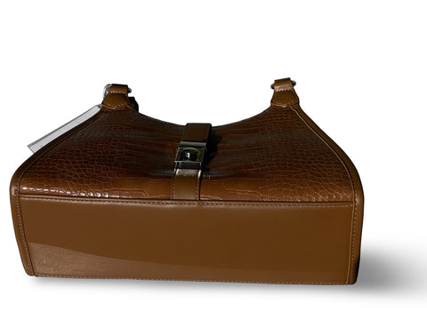 David Jones Croc-Embossed Faux Leather Shoulder Bag (Brown)