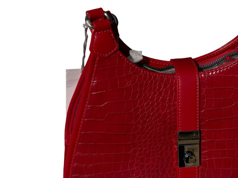 David Jones Croc-Embossed Faux Leather Shoulder Bag (Red)