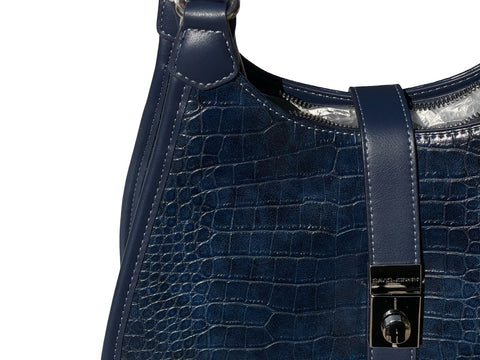 David Jones Croc-Embossed Faux Leather Shoulder Bag (Blue)