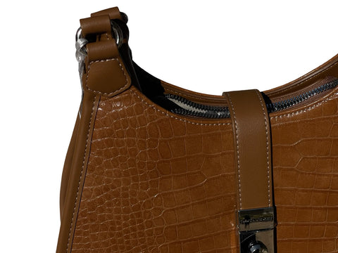 David Jones Croc-Embossed Faux Leather Shoulder Bag (Brown)