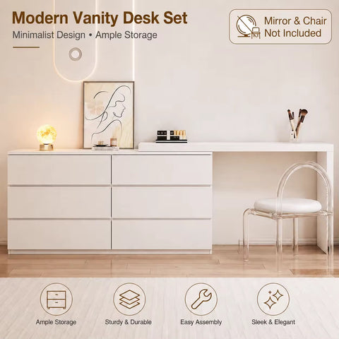 Master Bedroom Wood Makeup Vanity Cabinet As One Unit Telescopic Rotatable Design Modern Eco-Friendly Makeup Table for Bedroom