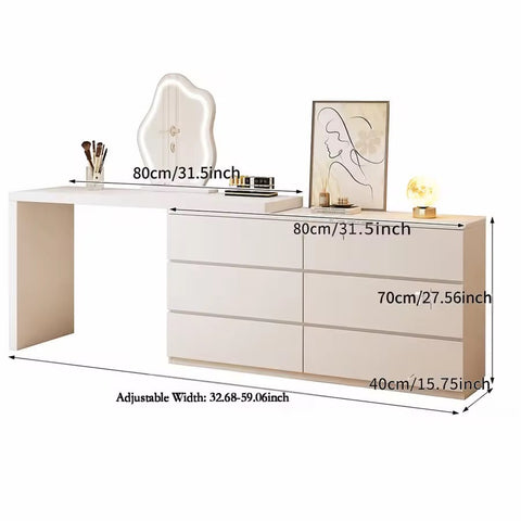 Master Bedroom Wood Makeup Vanity Cabinet As One Unit Telescopic Rotatable Design Modern Eco-Friendly Makeup Table for Bedroom