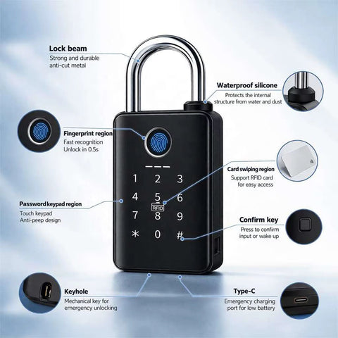 Smart Keyless Security Padlock with Fingerprint & RFID Access