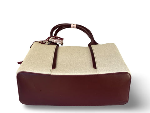 BAGCO Woven Panel Structured Tote with Silk Accent (Cream)